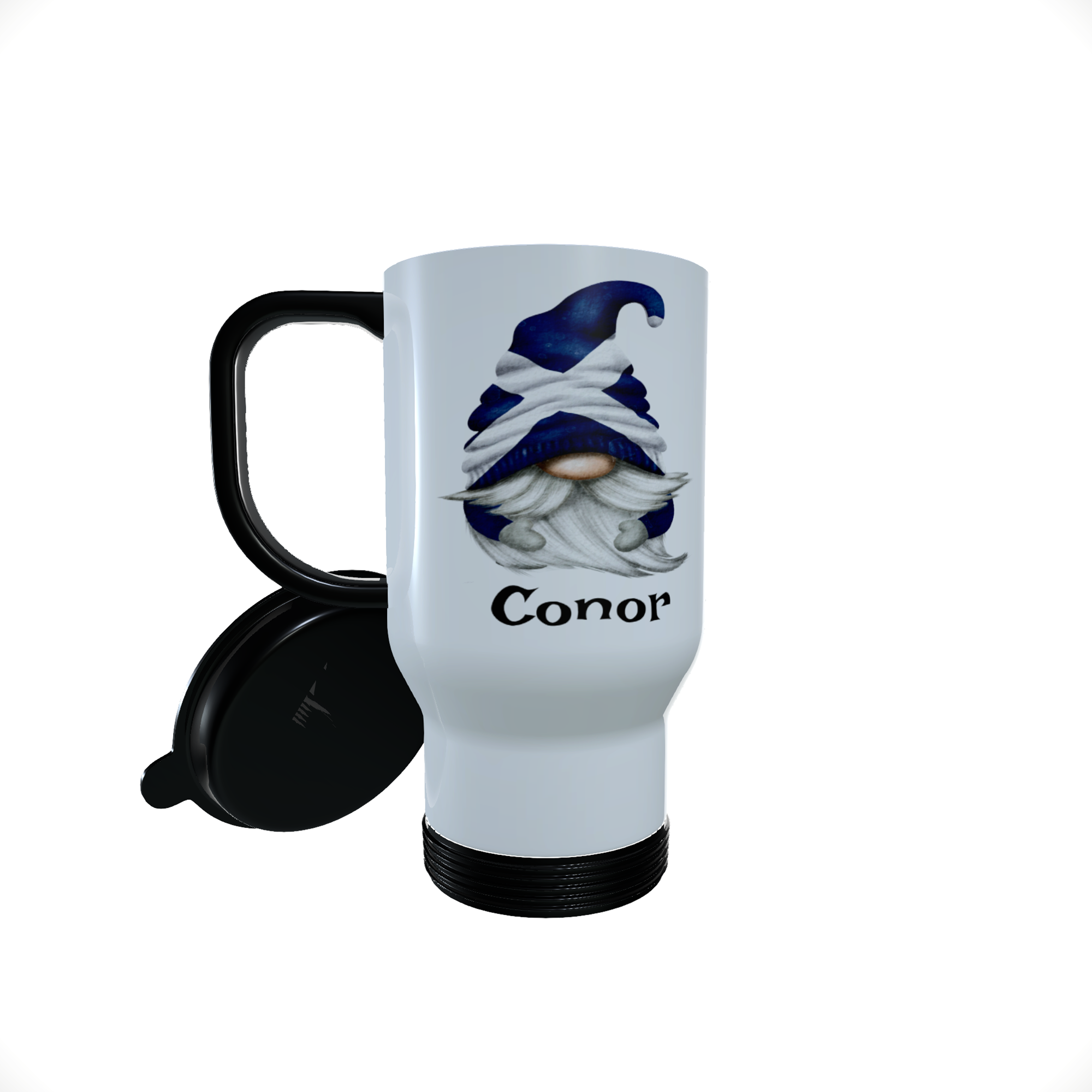 Patriotic Gnome Travel Mug, Scotland Gnome, Thistle Coffee Mug, - Click Image to Close